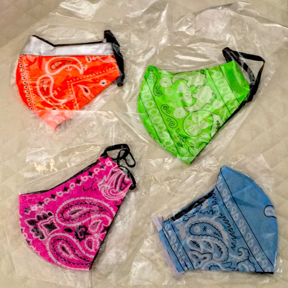 Kids Paisley Bandana Face Mask Set — Pink, Blue, Green, Orange